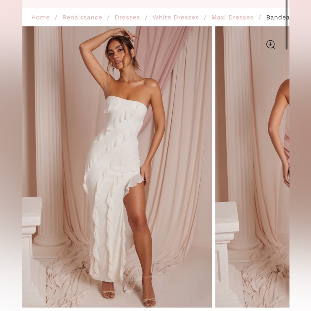NEVALI
Bandeau Ruffle Detail Maxi Dress in Ivory size 12